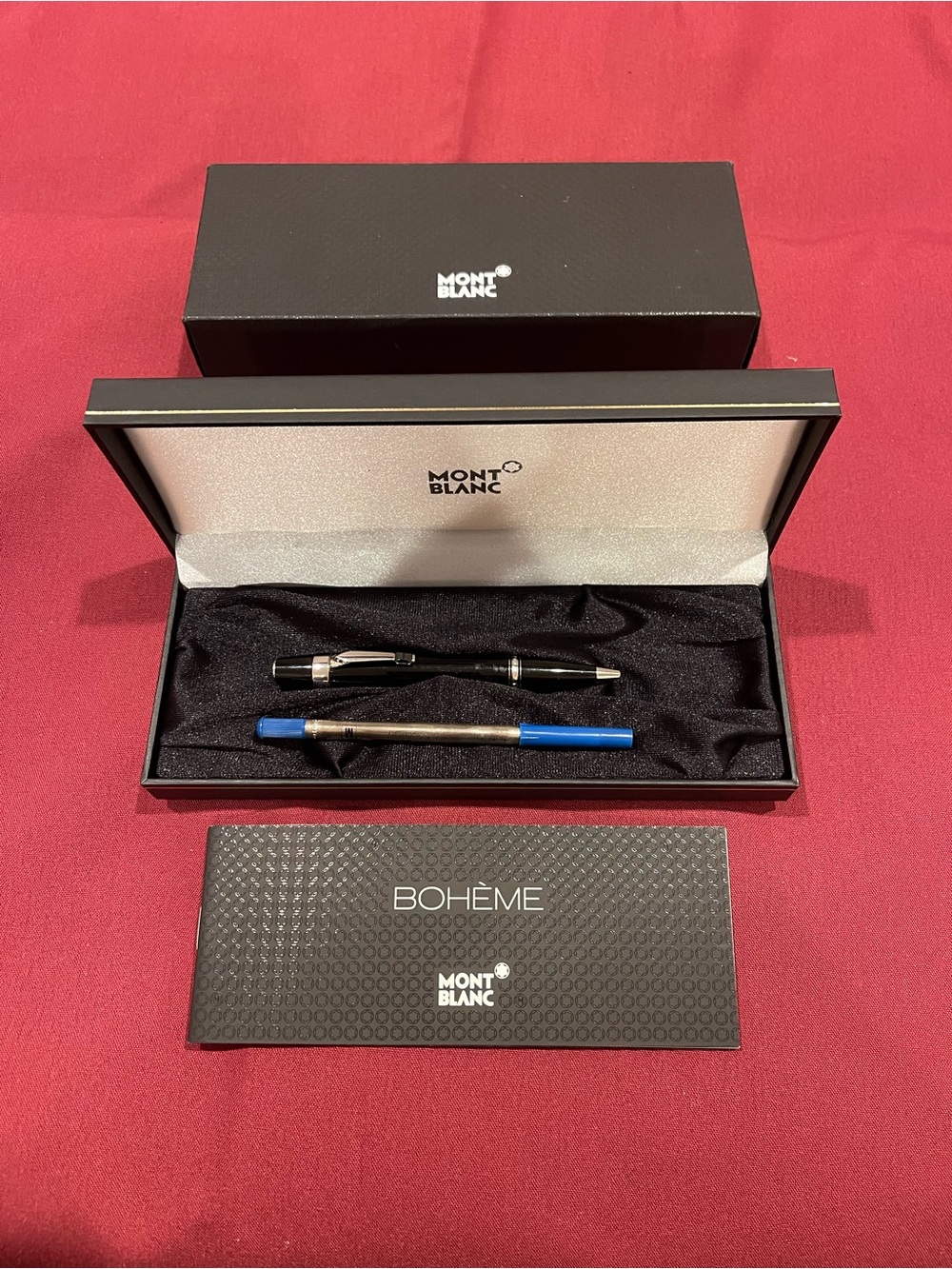 Montblanc Bohème Black and Silver Rollerball Pen with Blue Refill